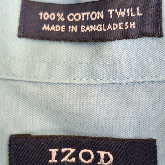 Izod Men's Shirt Sz17 Easy Care Short Sleeves Blue ButtonUp Collar Cotton Twill - Picture 4 of 11